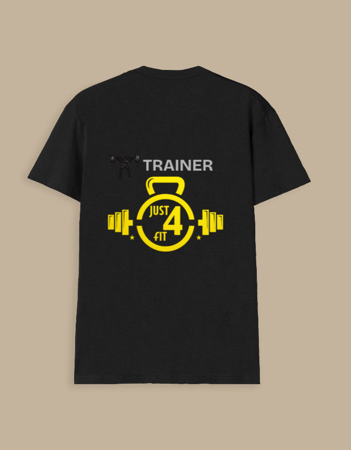 Black Just4Fit t-shirt made from breathable cotton, perfect for gym or casual wear
