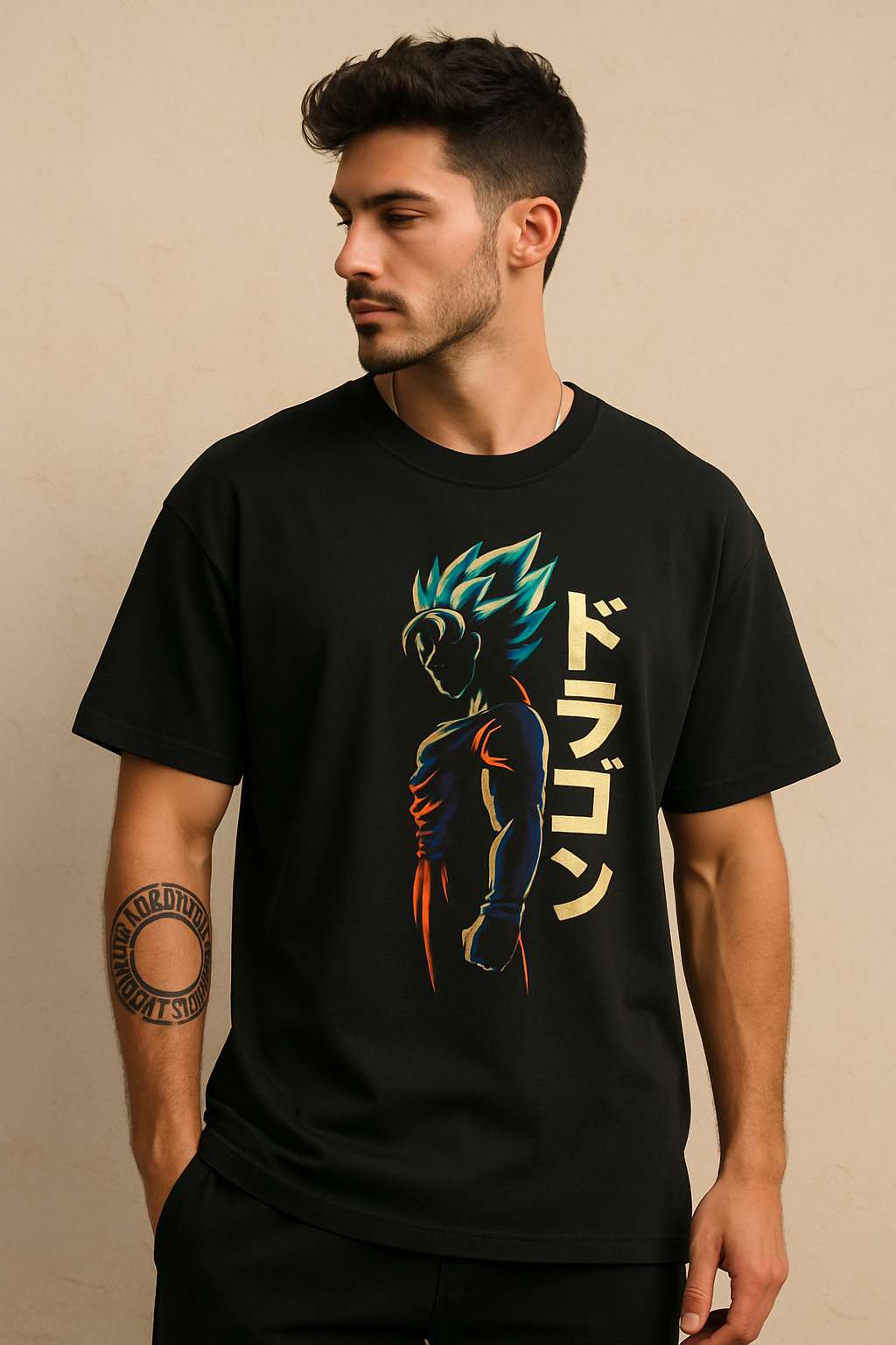 Male image in cool anime t-shirt