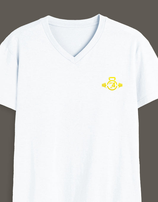 White Just4Fit T-shirt made from breathable cotton, styled for gym or casual wear